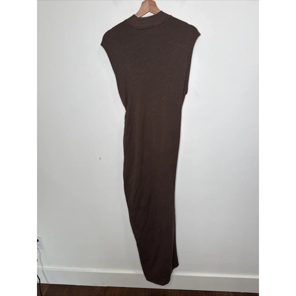 Daily Practice Anthropologie Mock Neck Ruched Maxi Dress M Chocolate Brown Tank - Picture 7 of 8
